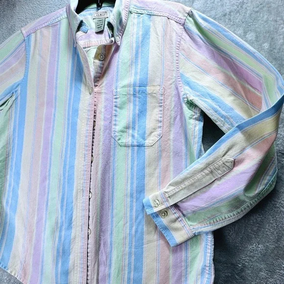 L.L.Bean Preppy Women's Med. Pastel Stripe Button Down Shirt Cotton Long Sleeve - Picture 3 of 14
